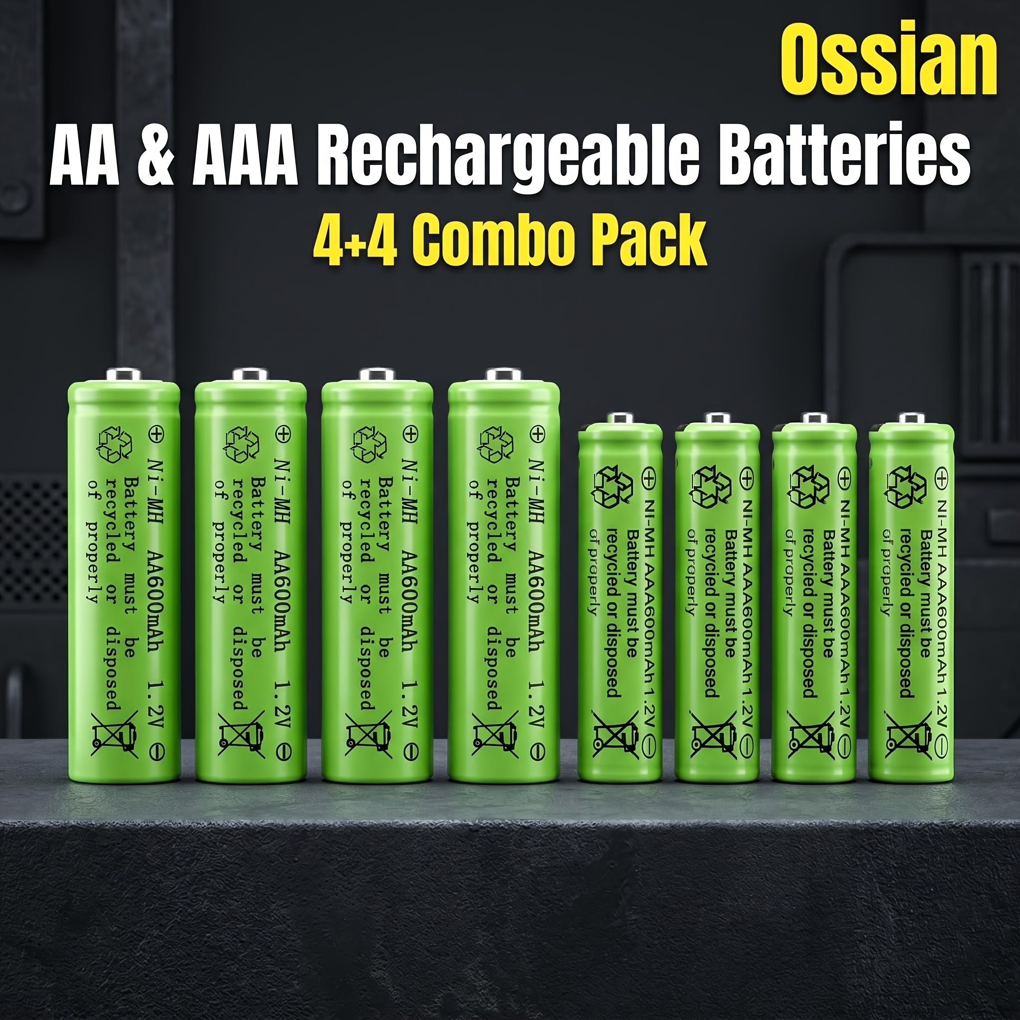 Ossian 8 paketov (4AA+4AAA), univerzalne polnilne baterije za ujemanje 1,2 mAh AA AAA z visoko obstojnostjo ciklov za daljinske upravljalnike,