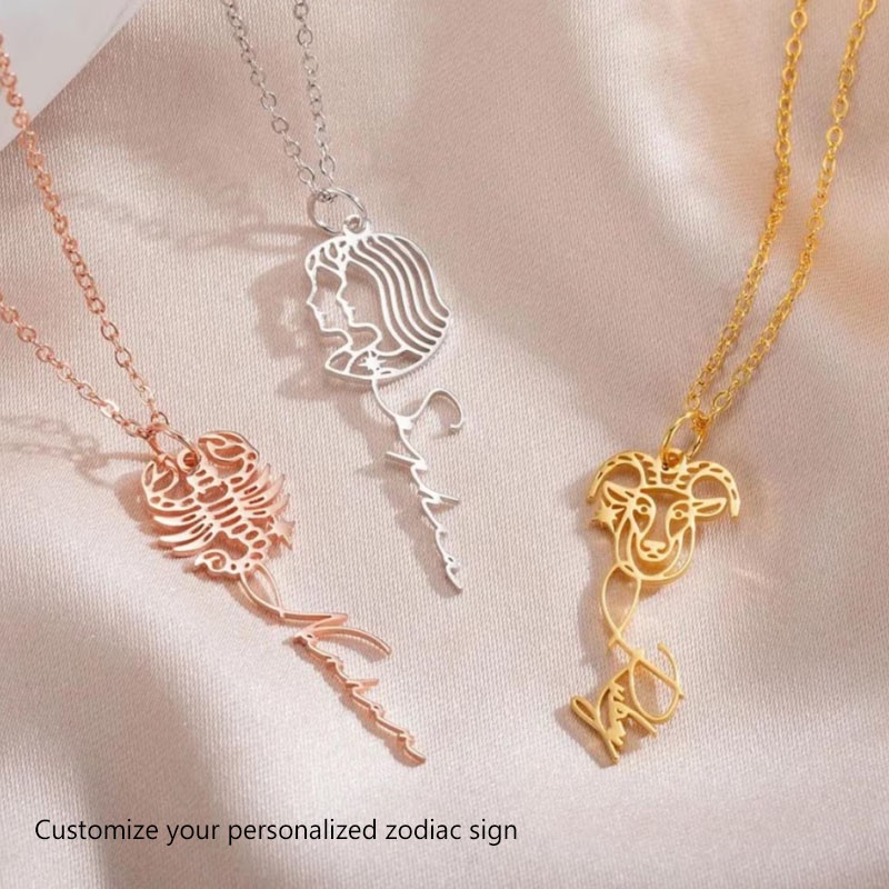 Custom 18K Gold-plated Zodiac Pattern Pendant Necklace