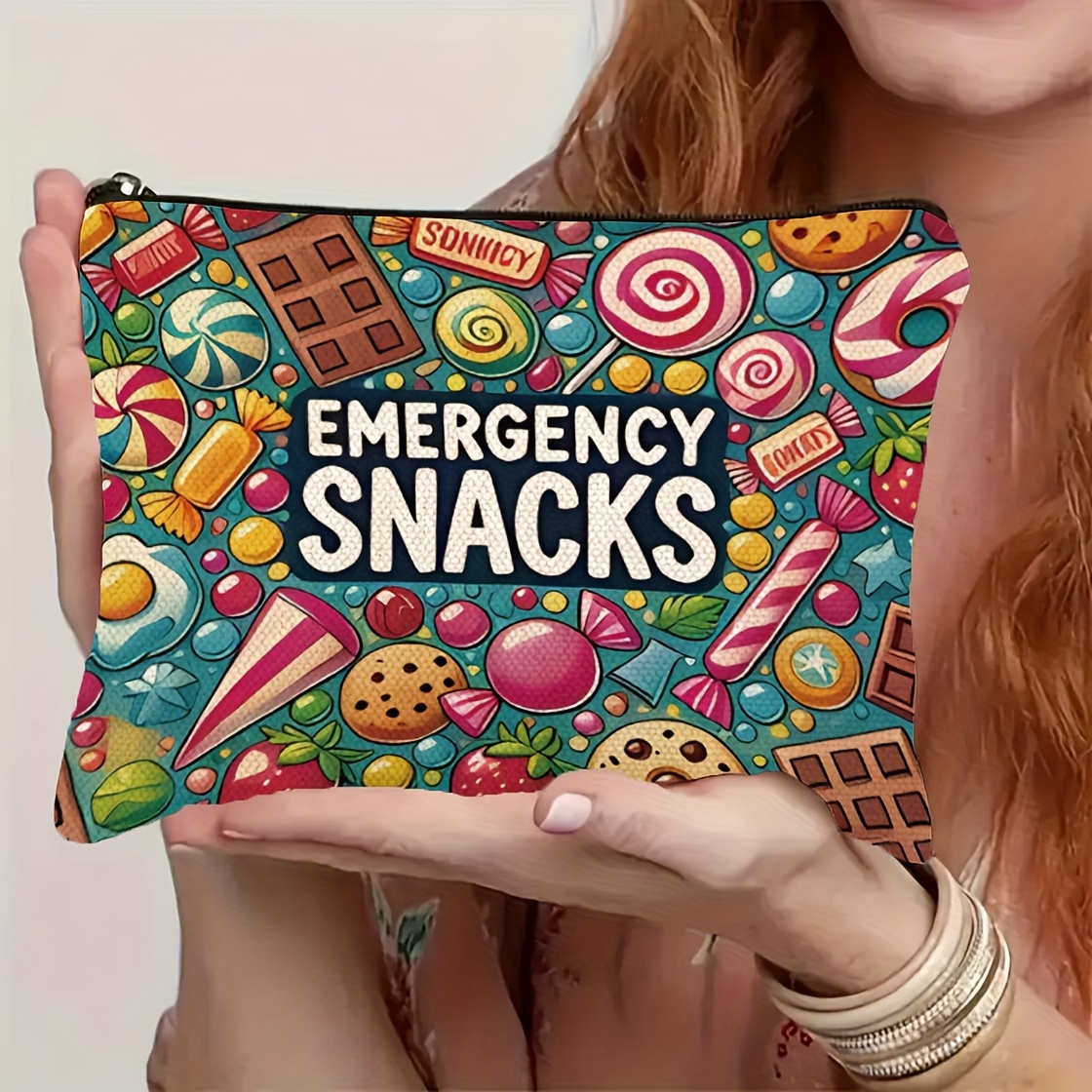 TEMU Borsa organizer per snack e trucchi di emergenza - Custodia cosmetica con zip simili a caramelle (barrette di caramelle, caramelle, caramelle