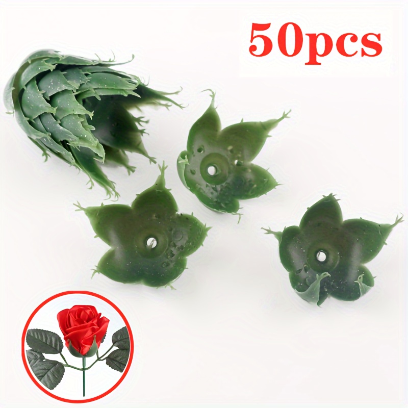 

50pcs Simulation Flower Rose Flower Leaves, Green Leaves Diy Material, Simulation Flower Sepal, Plastic Green Flower Leaves