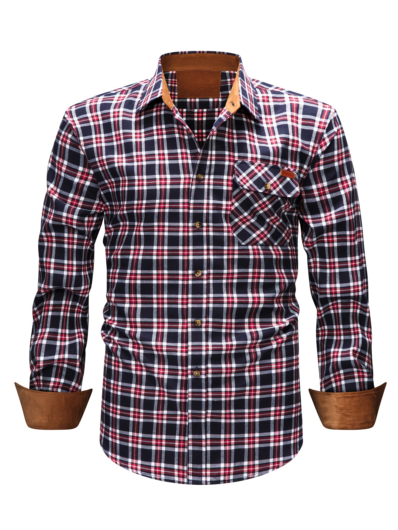 New Brushed Men's Long-sleeve Shirt, Dual-tone Color Design, Thickened Casual Shirt for Autumn, Suitable for Men's Daily Wear, Vacation, and Streetwear, Casual Plaid Shirt, Comfortable and Snug Fit