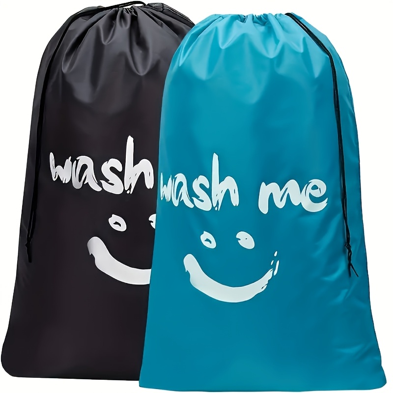 1-Pack Large Travel Laundry Bag with Wash Me Print - Durable Nylon Multi-Functional Organizer for Clothes, Towels & Bedding - Machine Washable & Dry Cleanable (Black & Turquoise), Portable Washing Bag, Easygrip Handle