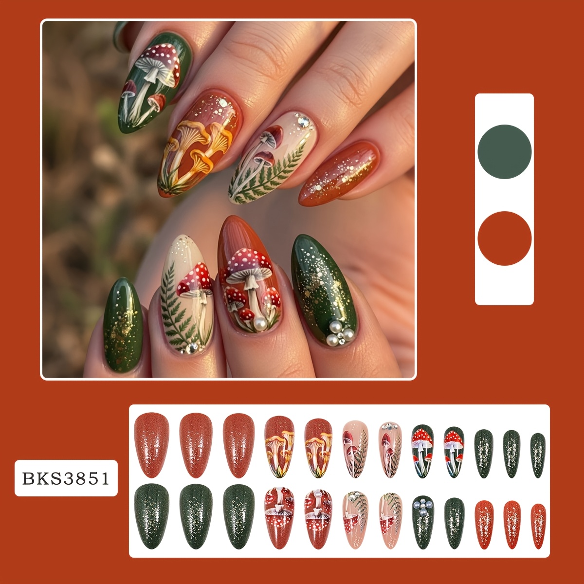 TEMU 24pcs Spring Summer Glitter Almond Press-on Nails With 3d