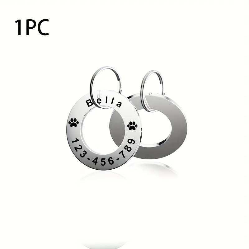 TEMU Personalized Stainless Steel Pet Tag With Round Pendant, Fade-resistant, Multiple Colors , Custom Engraving For , Id Number, And Phone Number,