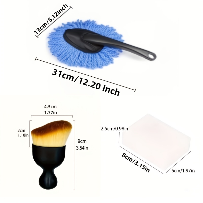 TEMU 3pcs Car Dusting Brush - Car-friendly Soft-bristled Cleaning Tool (large + Small + Sponge) - Does Not Damage Car Paint, Static Electricity, And