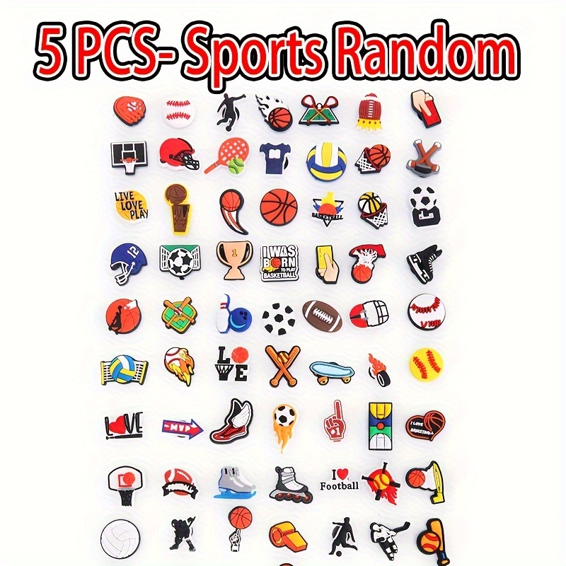 5/10/20/30/50/100pcs Random Sports-Themed Shoe Decoration Charms, Cute Clog Slippers Accessories, Shoe Decoration Charms for Clogs Sandals, Favored