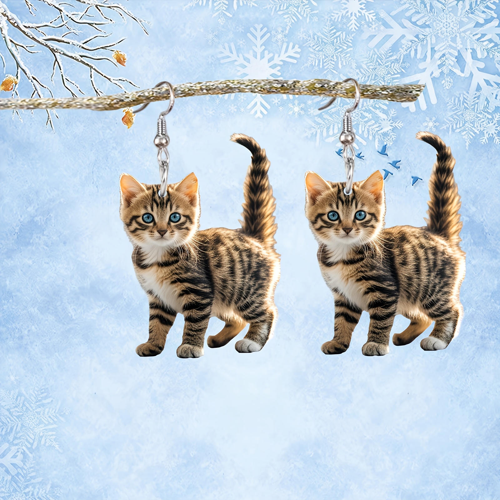 

Cute Acrylic Dangle Earrings - Striped Kitten Design With | Stainless Steel Hooks, Casual Attire & Gift On Valentine’s Day Or Thanksgiving, Party Accessories | Earrings | Earrings