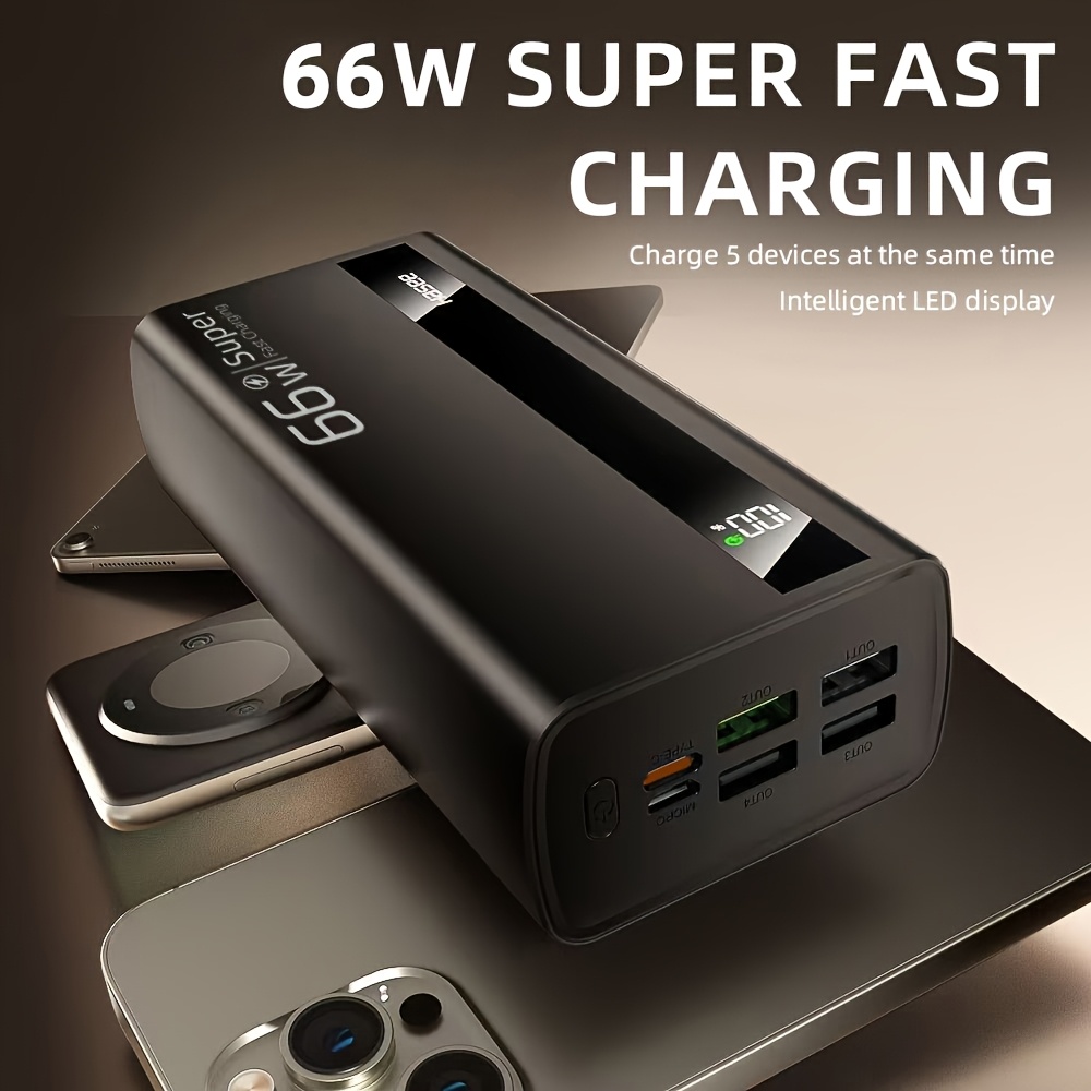 TEMU 60000mah Power Bank, Super Fast Charging, Display, Large Capacity Power Bank, Travel Backup Power Supply, Can Charge Multiple Devices