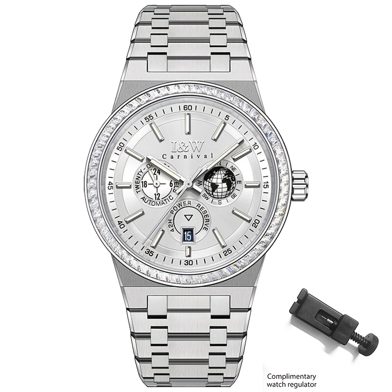 Men's Luxury Automatic Mechanical Watch - Stainless , Blue Sapphire Crystal Dial, 50m Water-resistant, Date Display, Transparent Back, Gift For Him