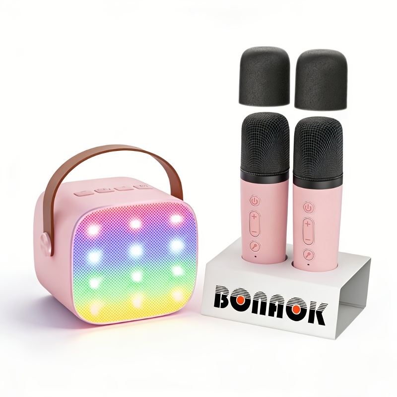 TEMU Bonaok, Mini Karaoke Machine For Kids, Portable Speaker With 2 Wireless Mic, Bracket And 2 Mic Cover, Toys Birthday Gifts For Girls 3, 4, 5, 6,