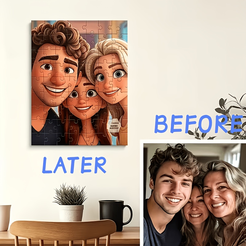 TEMU [Personnalisé] Portrait personnalisé DIY en style dessin , style , 1pc Puzzle mural personnalisé, Photo de famille, Photo , Photo de couple, Est