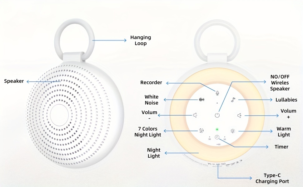 sa18 white noise sound machine with 24   adjustable night light portable travel hook ideal for relaxation and   details 7