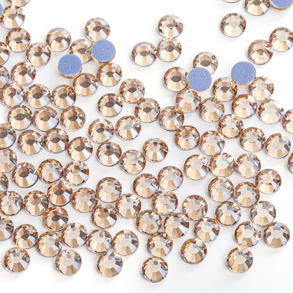 TEMU Hotfix Golden Champagne Crystal Glass Rhinestones Glass Beads Flat Back Craft Additions For Hats, Dresses, Making