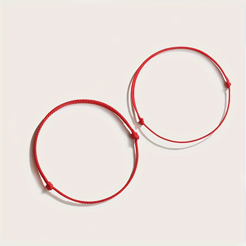 Image of Aqek 2pcs Red Knot Bracelet Set - Adjustable Neutral Red Cord (for &), Protection Amulet With & , Valentine's Day Gift, Spiritual For Love//romanov, Wearable Item