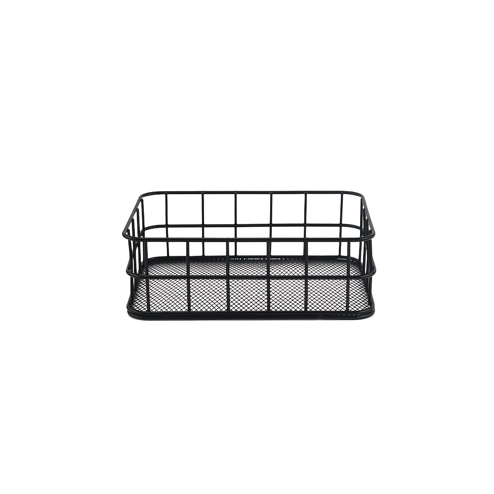 E-shop Schwarzer Nordischer Schmiedeeisen-Aufbewahrungskorb - Moderner Metallgitter-Organizer mit Zwei Fächern für Kosmetik, Schmuck & Bürobedarf,