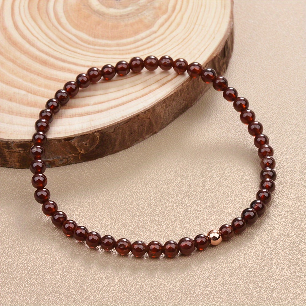 

Elegant Simple Natural Garnet Beaded Bracelet 4mm Stretch Unisex Jewelry For Daily Wear, Valentine's Day Gift - Elastic Stone Bracelet For Men And Women