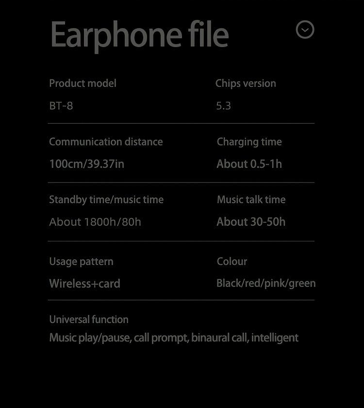 bt 8 wireless earphones sports headphones card insertion   noise cancelling headset hifi music earbuds details 26