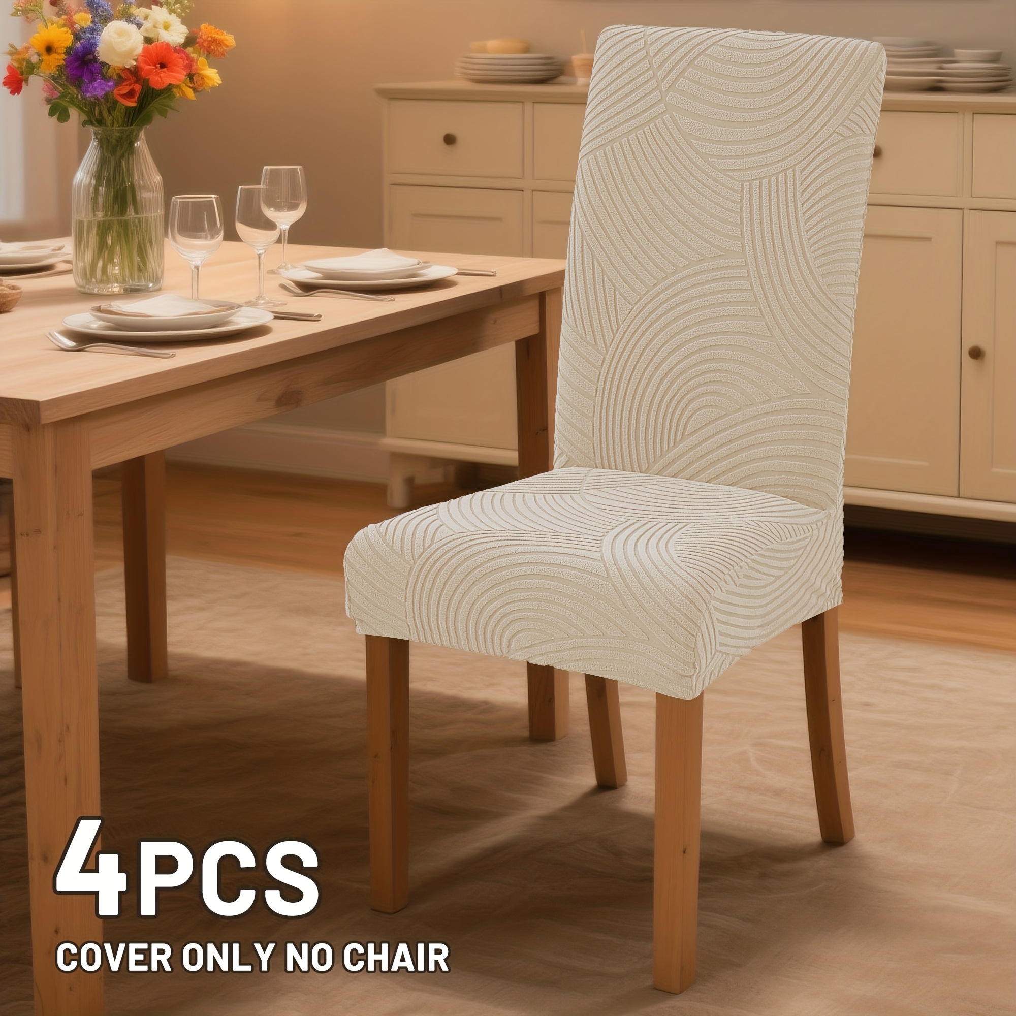 4/6pcs Stretch Dining Chair Covers Arc Line Geometric Pattern Chair Covers, Fabric Chair Covers, Pet-friendly,, Easy…: retailer-supplied image