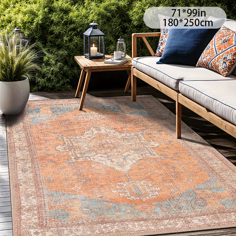 

Vintage Decorative Outdoor Rug - With Non-slip Backing, Machine Washable, Patio, Living Room, Bedroom, Kitchen, And Commercial