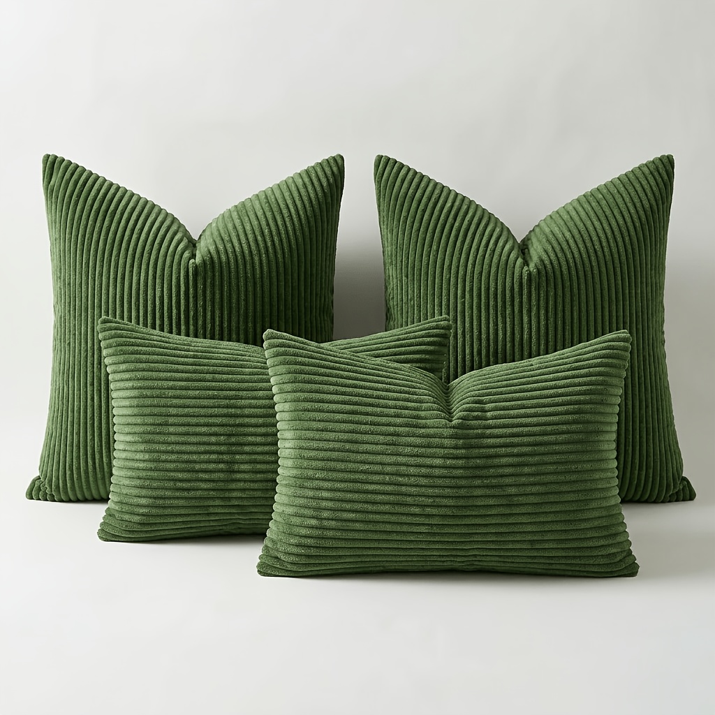 TEMU Lot de 4 housses de coussin JHUA en velours vert sauge pour canapé, lit, terrasse - Housses de coussin rayées bohèmes avec fermeture éclair,