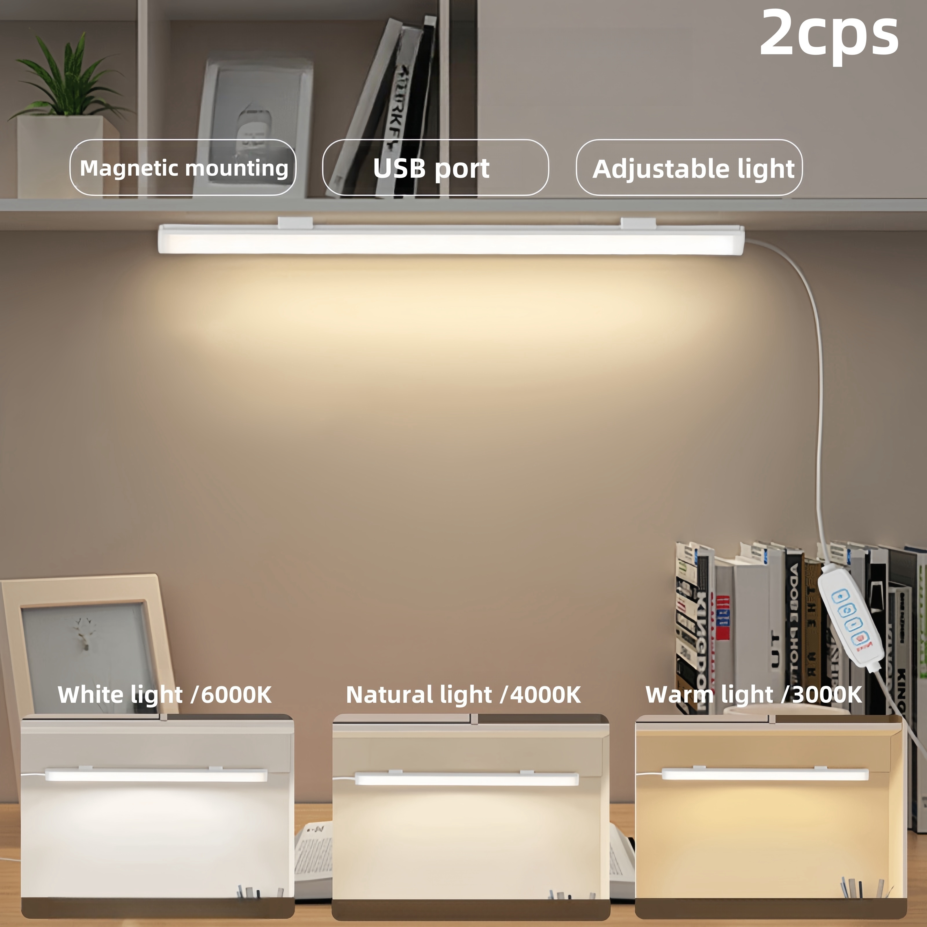 

2 lampes CPS, barre lumineuse, lumière à aspiration magnétique, installation magnétique, par bouton-poussoir, luminosité réglable, 3 de couleur, convient à /étagère/présentoir d'armoire. dans un .