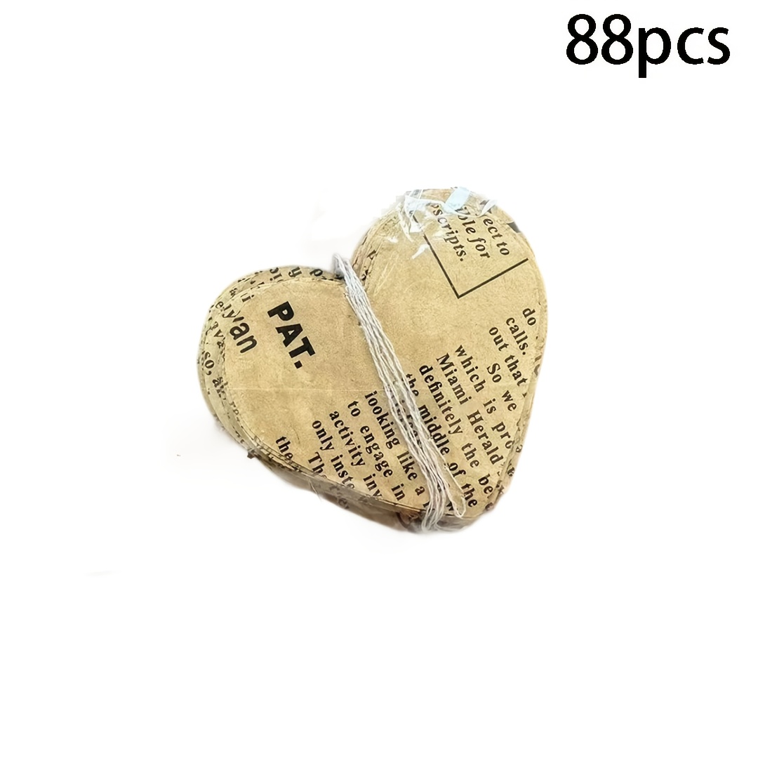 Image of 88pcs 3d Embossed Heart-shaped Garland, Vintage Book Page Garland, Newspaper Banner, For Party, Nursery, Wedding, Holiday, Christmas Decoration (vintage Heart)