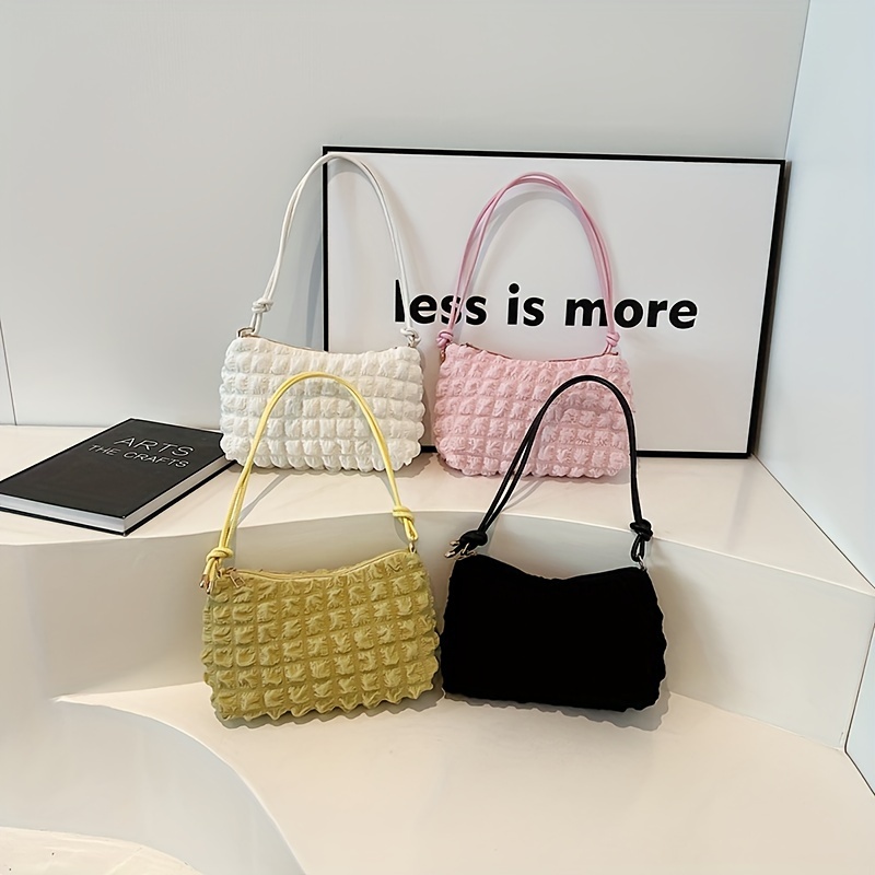 

Fashion Shoulder Bag, Nylon Underarm Handbag, Textured Design Women's Casual Accessory, Multiple Colors Bag For Shopping