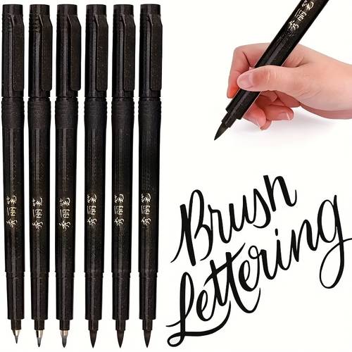 soft calligraphy markers 6pcs soft and hard tip hand lettering calligraphy brush markers pen set 4 size for beginners