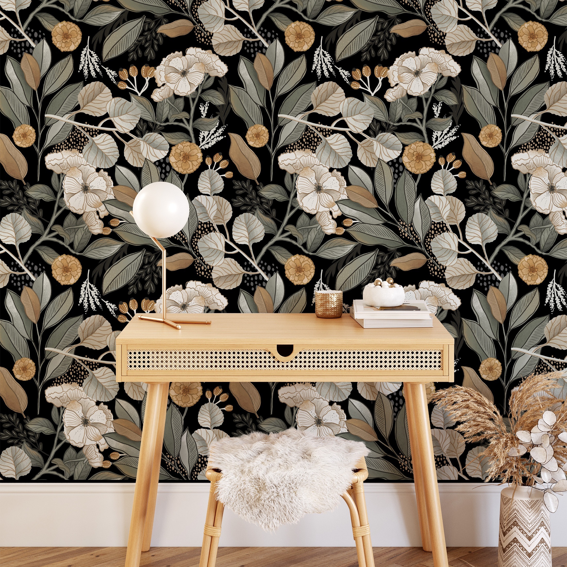 

1 Roll Retro Style Floral Plant Wallpaper, Waterproof Self-adhesive Removable Contact Paper For Living Room, Kitchen, Bedroom, Home And Dormitory Appliances Furniture Decoration, 17.7*78.7in