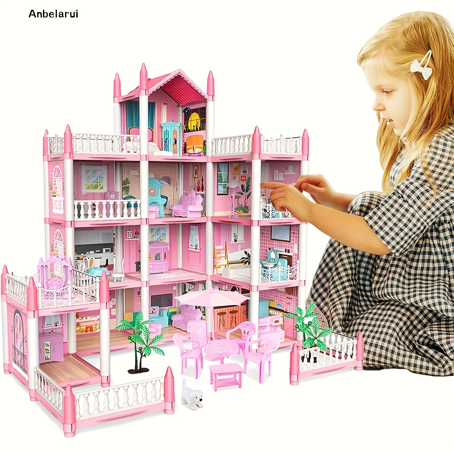 

Doll House Set With 11 Rooms And Furniture Accessories, Pink Play Dream House, Diy Building Pretend Play Doll House, Pretend Cottage Toy House, Christmas, Halloween, Thanksgiving Day Gift Easter Gift