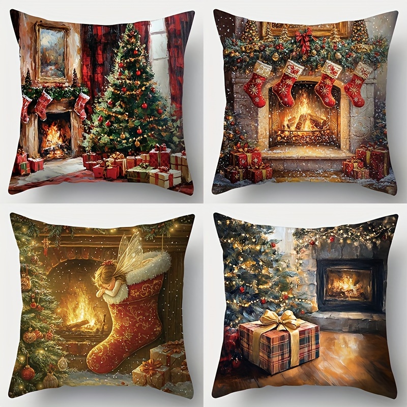 

4- Christmas Cushion Covers, Traditional , , -sided , , , For Sofa, , , Decor, 18x18
