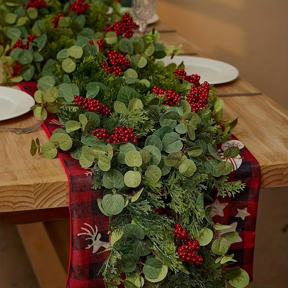 

.8ft Artificial Christmas Wreath - Realistic Pine & With Eucalyptus Leaves And Red Berries, Indoor/outdoor Holiday Decor, 1pc