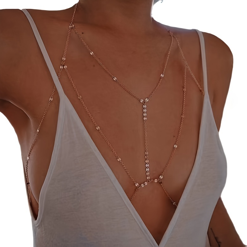 Golden Sequin Coin T Strap Body Chain for Women