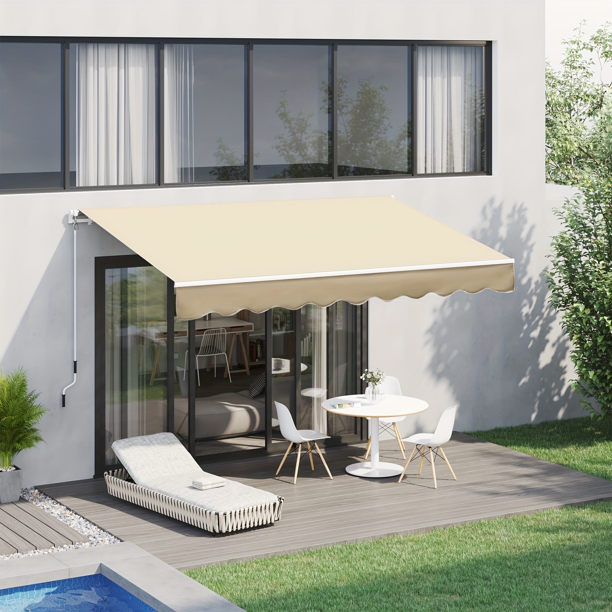 

Outsunny 10' X 8' Retractable Awning, Patio Awnings, Sunshade Shelter W/ Manual Crank Handle, Uv & Water-resistant Fabric And Aluminum Frame For Deck, Balcony, Yard, Beige