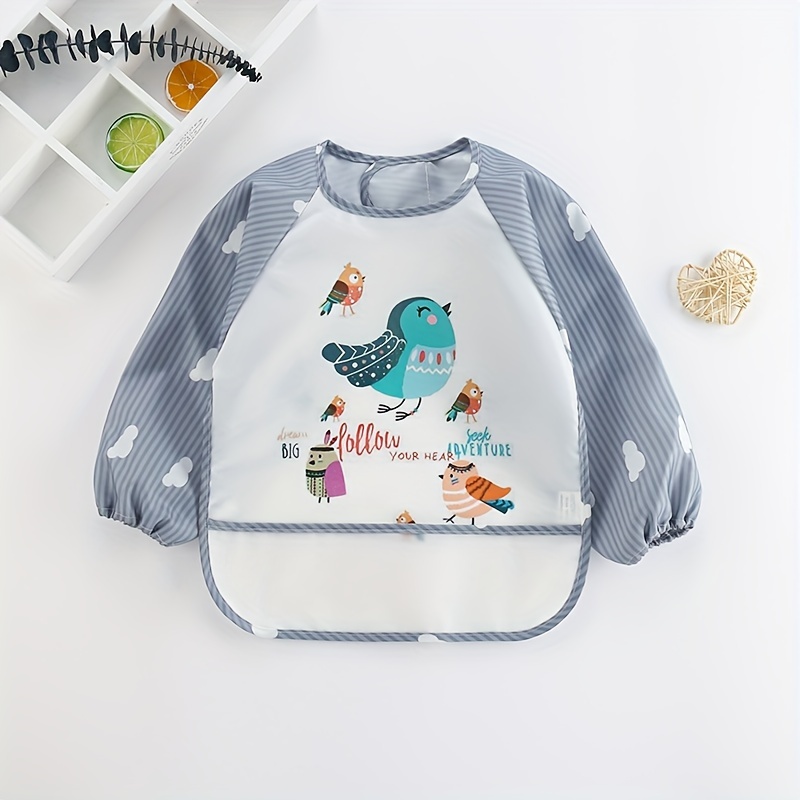 waterproof long sleeved feeding bib cute cartoon reverse wear bib details 3