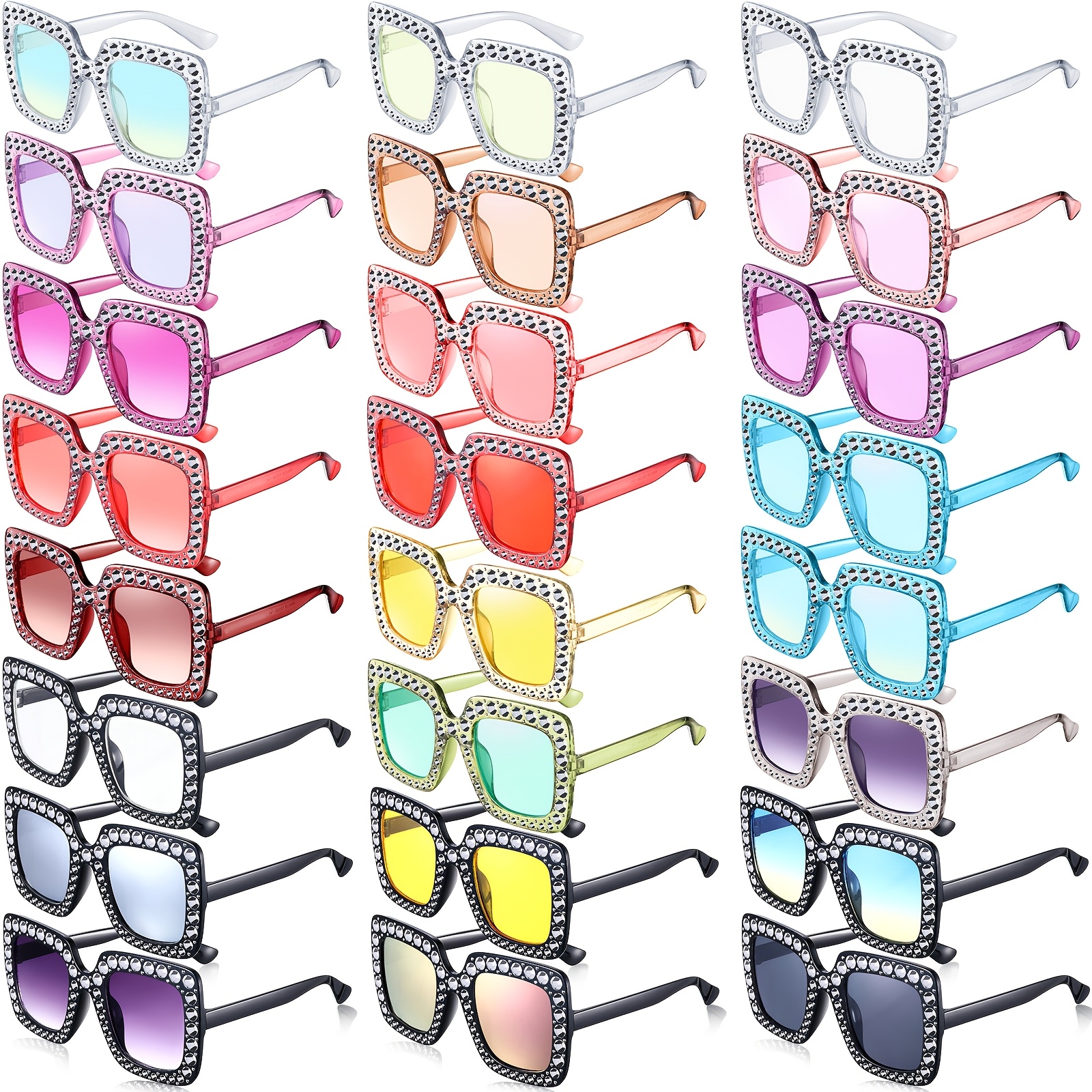 Oversized Square Crystal Sunglasses Thick Frame Bling Rhinestone Sparkling Amazon.com: LUTER 6 Pairs Rhinestone Sunglasses, Bling  main image 2