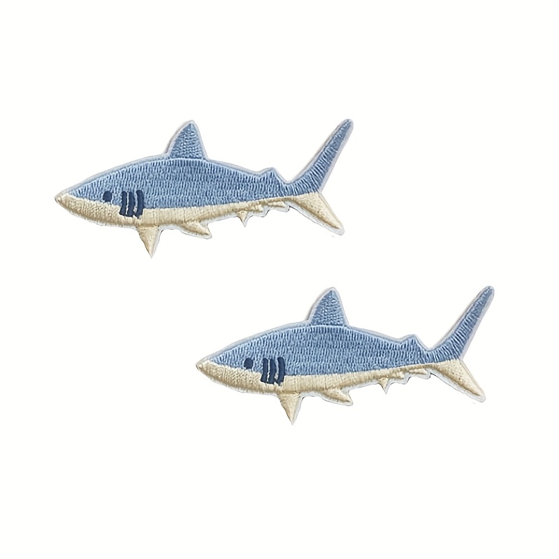 Set Of 2 Shark Emblems, Perfect For Shark Enthusiasts, Ironed Or Sewn Clothing, Embroidered Patches Ideal For Jackets, T-shirts, And Bags