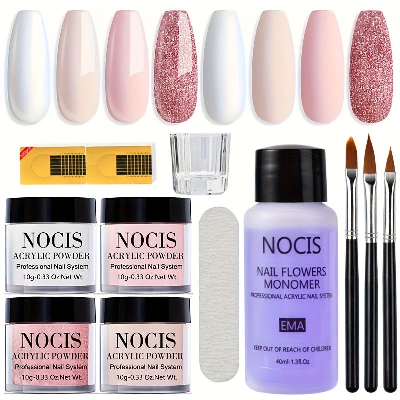 TEMU Acrylic Nail Kit, Pink Acrylic Powder With Acrylic Liquid Monomer, Acrylic Nail Brush, Gel Nails Glue, , Nail 11pcs Nail Extension Kit For Beginner.