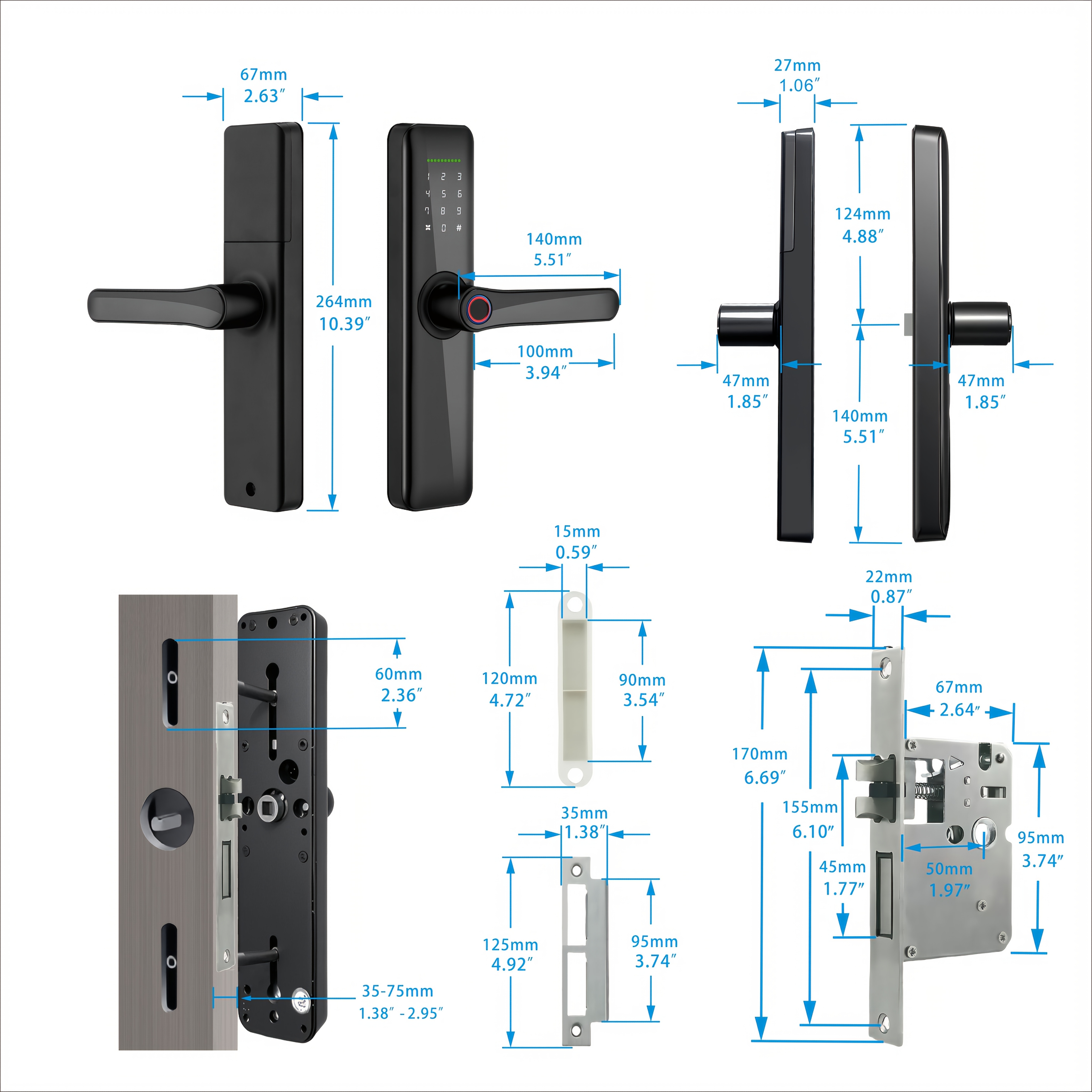 Puerta Inteligente con Manija: Acceso sin Llave por Huella, Código Digital y Tarjeta, Control sin varillas BLE a través de APP, Funciona con 4 Pilas AAA (No Incluidas), Ideal para Entrada, Puertas Principales, Oficinas, Hoteles y Apartamentos
