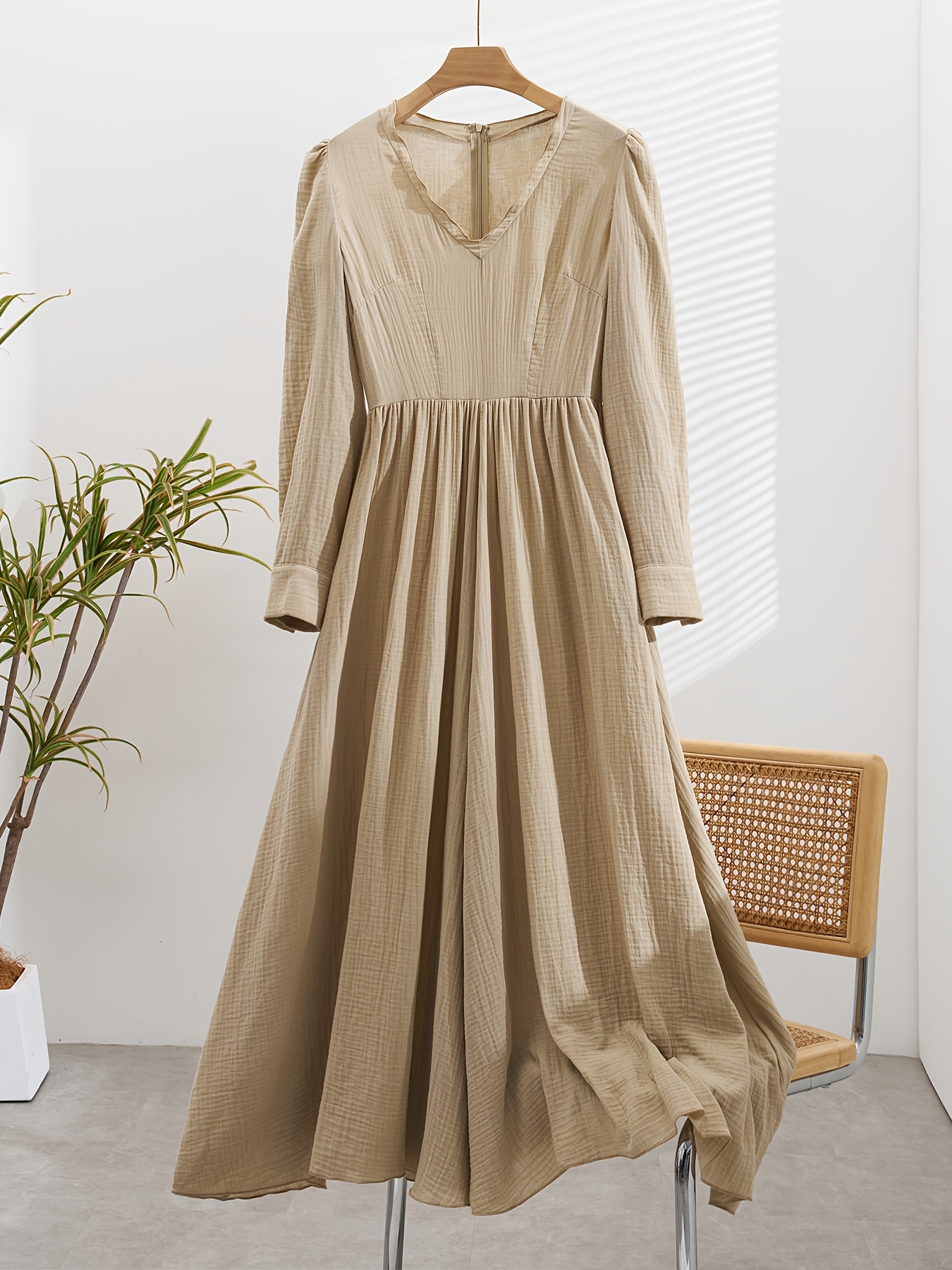 princess polly baby blue dress Beige Linen Maxi Dress for Women | Square Neck Summer Dress | Handmade  Organic Linen Clothing main image 0
