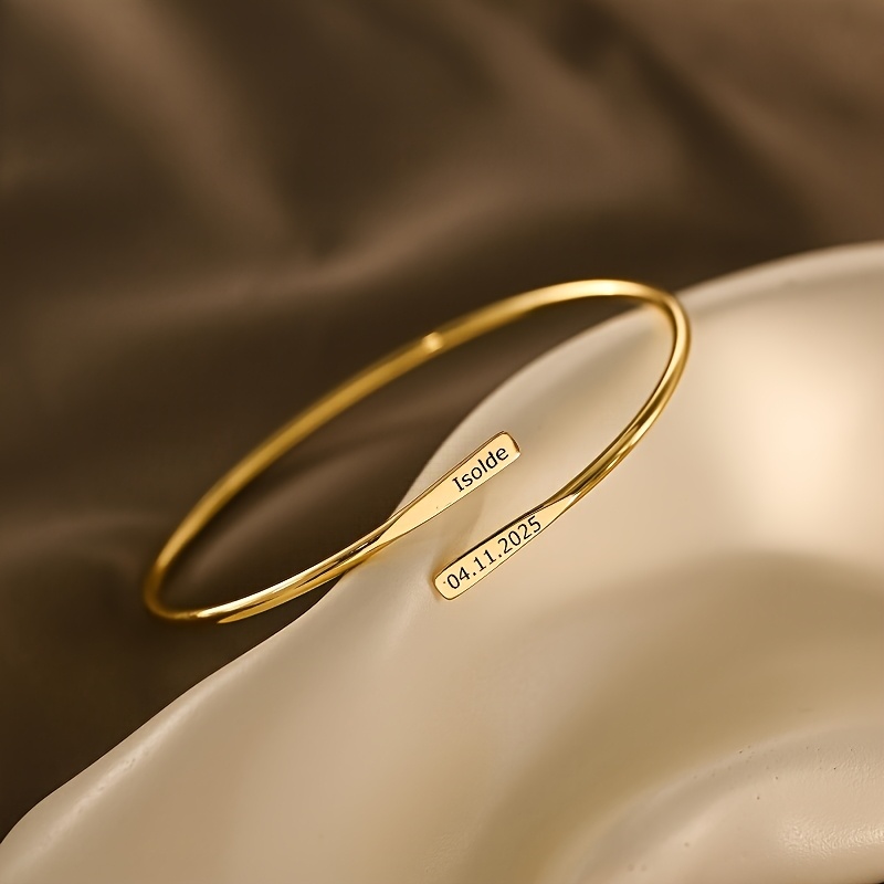 TEMU Personalized Stainless Steel Bracelet With Plating And Fade-resistant End. Custom Engraving For Names, Dates, Anniversaries. For Daily Wear And