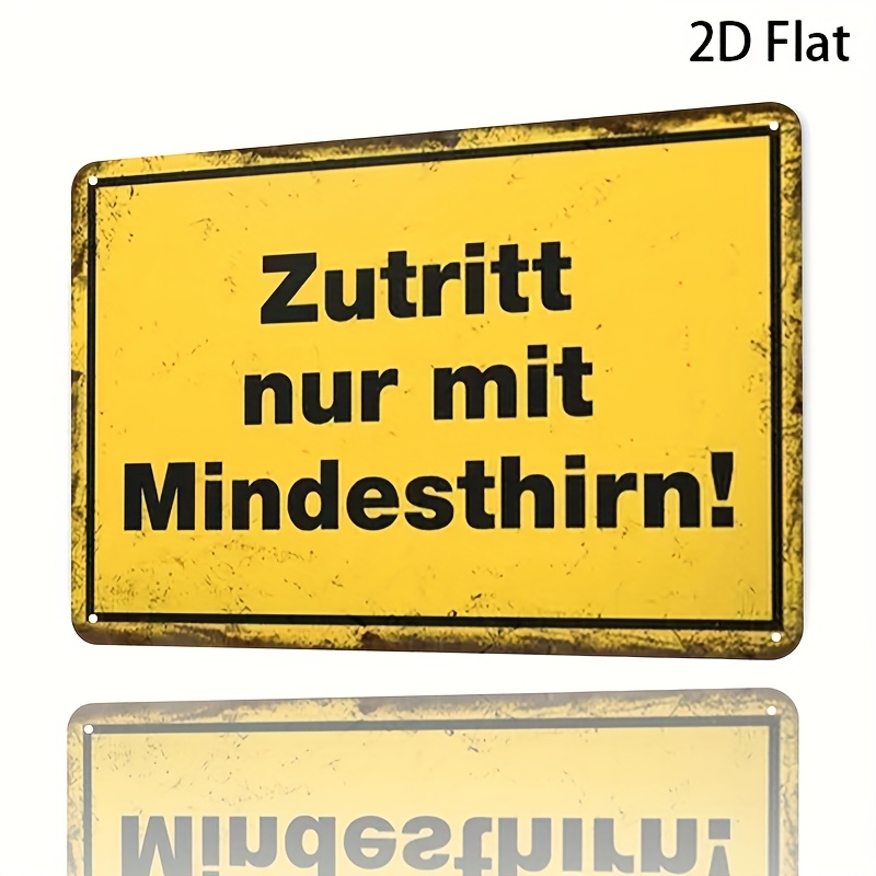 E-shop 2D Flat - Ein 2D flaches Metallschild für die Wand mit humorvollem Text "Zutritt nur mit Gehirn" – Entwickelt für Vintage-Industriedekor. Diese