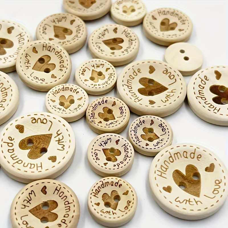 

50pcs Handmade Wooden Buttons, Heart-shaped 2-hole Sewing Buttons, Decorative Diy Craft Buttons For Projects And Crafts