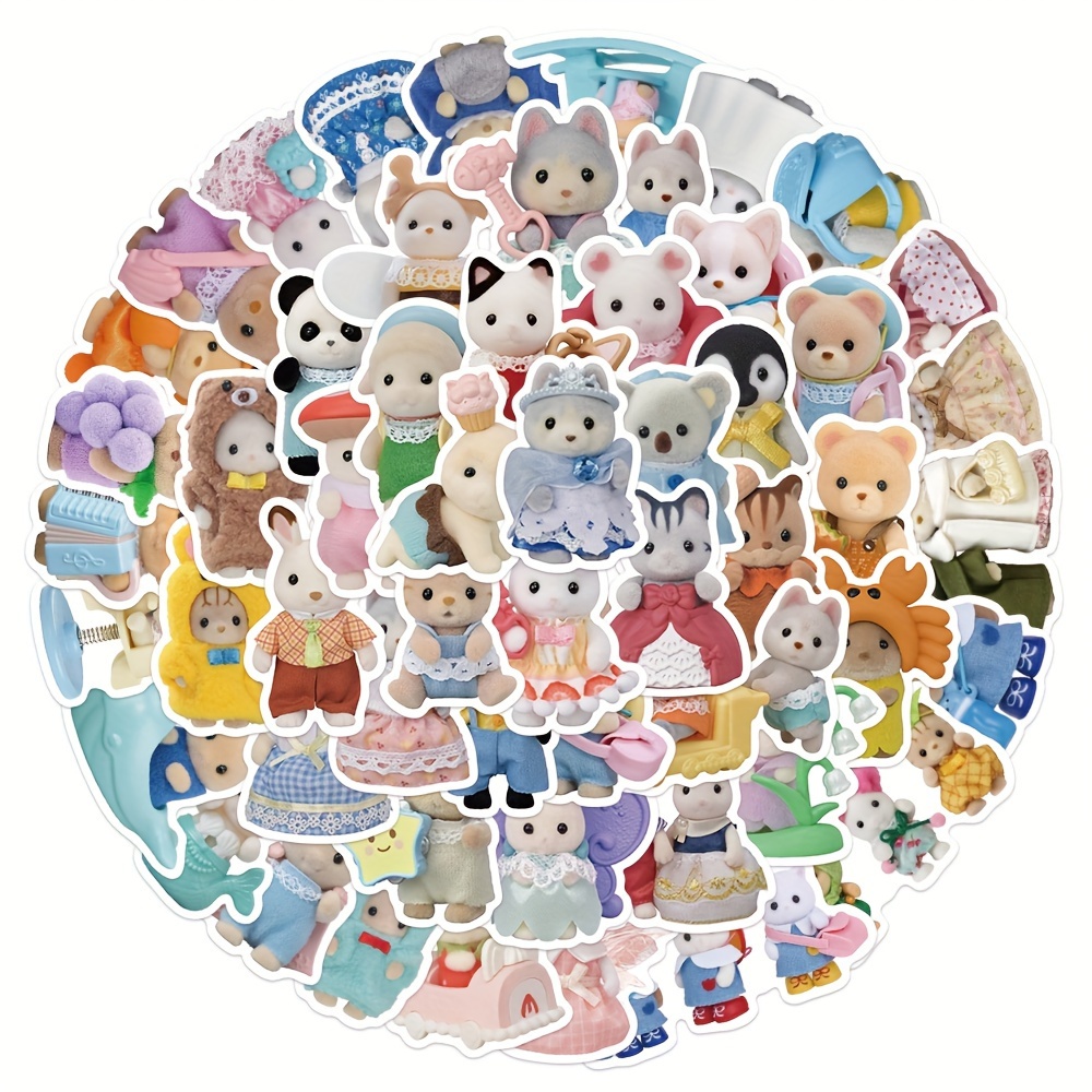 55pcs Calico Critters Family Stickers Set - Cute Cartoon Waterproof Decals for Journals & Notebooks, PVC Material