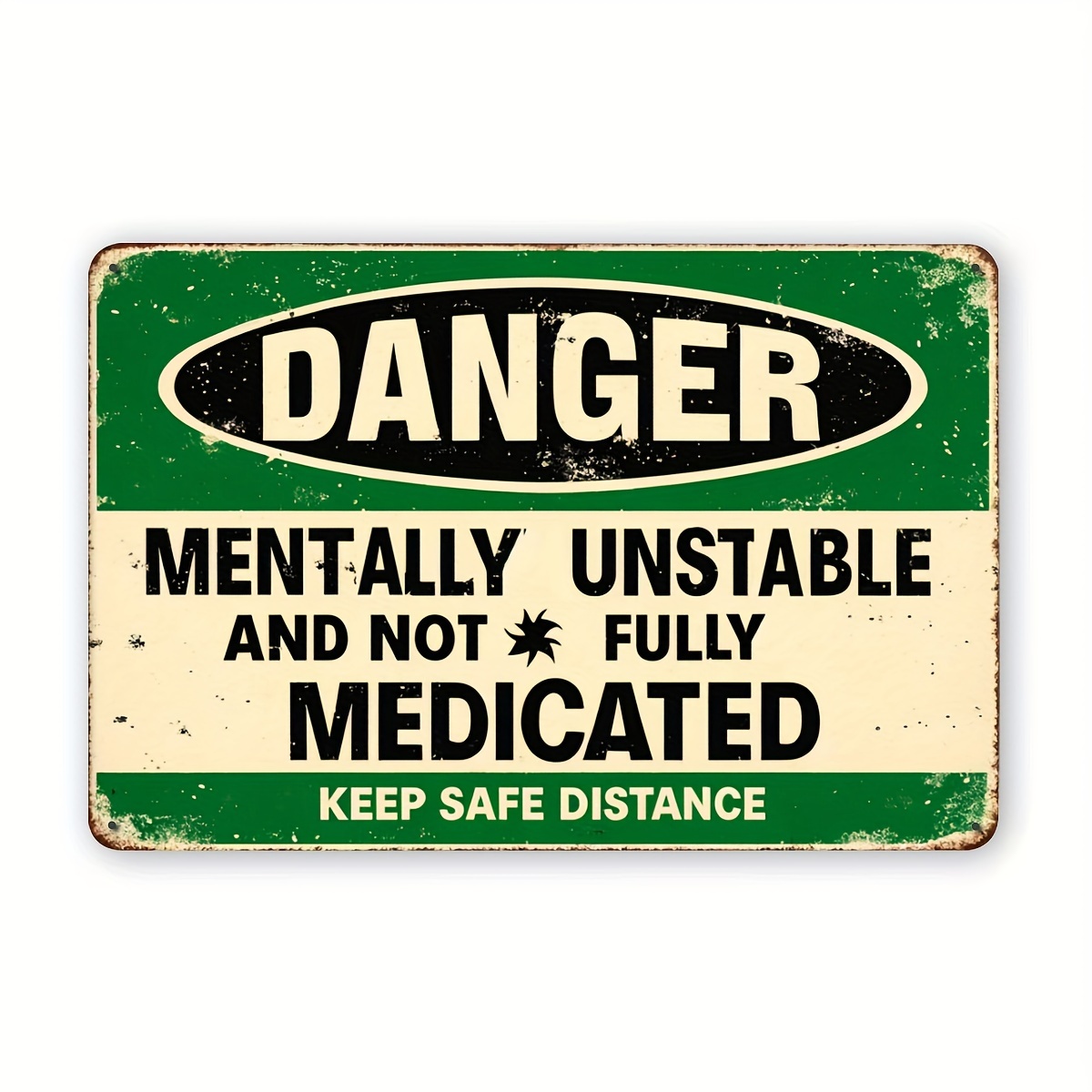 TEMU 2d Flat, 2d Flat 1pc, Vintage Metal Tin Sign (8"*12") - Humorous " & Not Fully " Wall Decor With Green Border & Distressed Finish - Perfect For