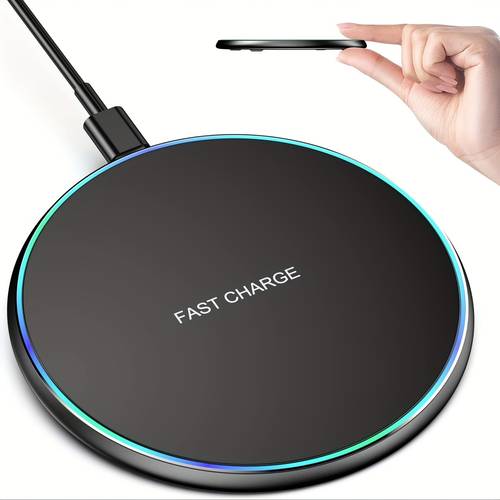 ultra thin 15w fast wireless charging pad with led light ultra lightweight round desktop travel charging station for home office portable phone charger compatible with iphone samsung and devices ideal gift for halloween christmas