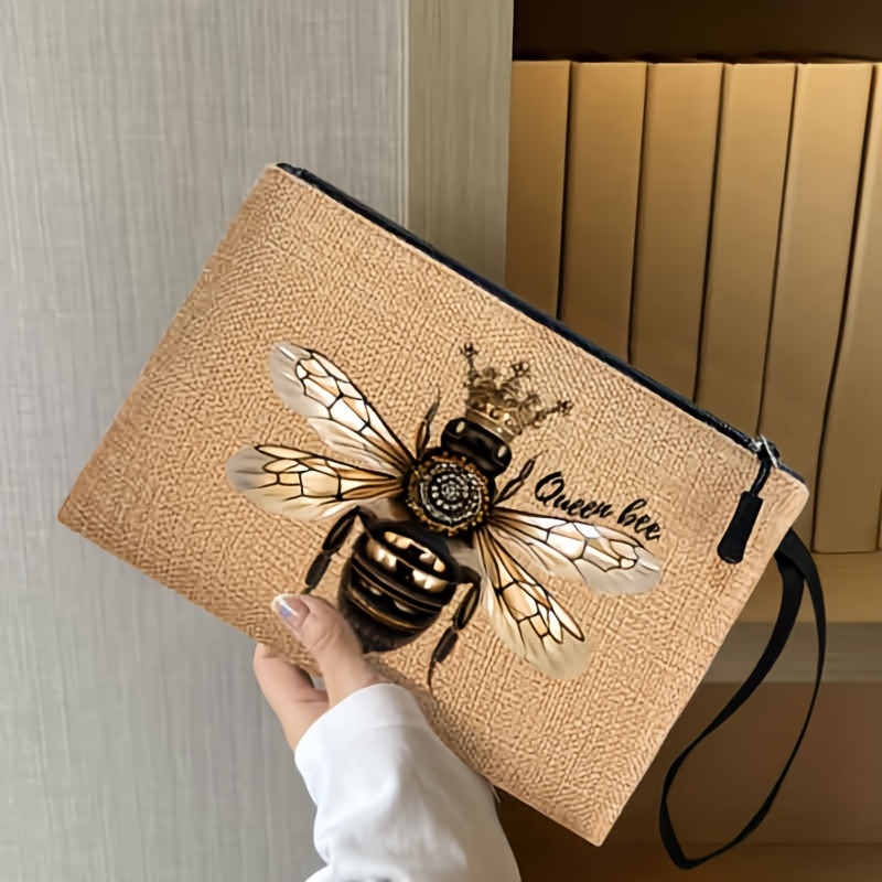 

Queen Bee Pattern Cosmetic Bag Makeup Bag, Zipper Pouch, Lightweight Makeup Organizer For Travel, Wristlet Bag, Toiletry Bag For Women, Student Stationery Storage Bag, Gift For Friends And Teachers