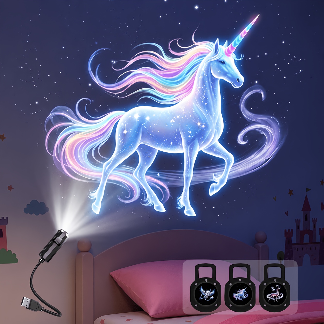 TEMU Usb-powered Projector Night Light With Dimmer & 360° Rotating Ceiling Lamp - Portable Bedside Light Suitable For Bedroom, Car Ceiling Decor,