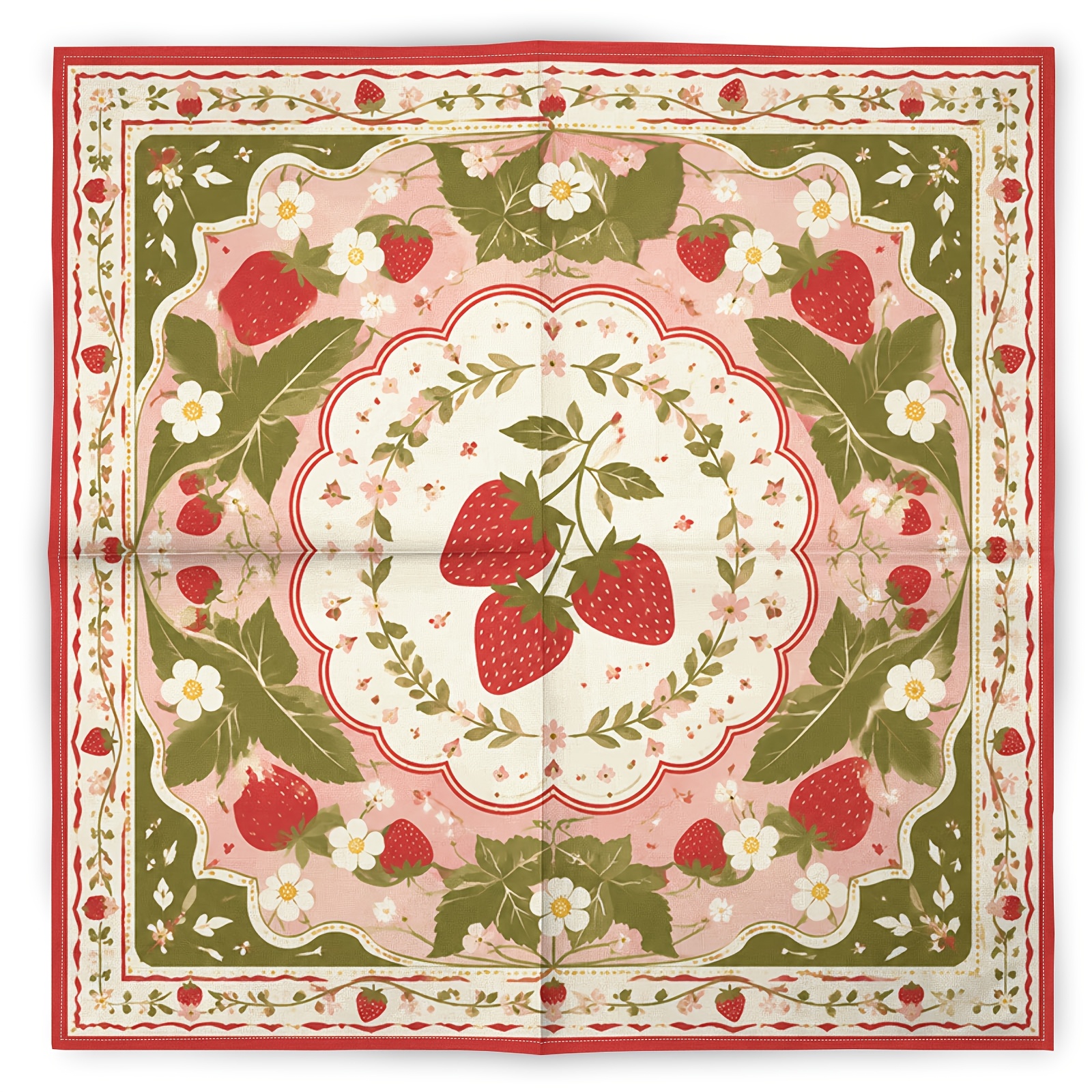 TEMU Strawberry Print Retro Fashion Scarf Neck Warmer, Fresh Pattern Hip-hop Trendy Headscarf, Athletic Handkerchief Square Scarf, Casual Face Towel,
