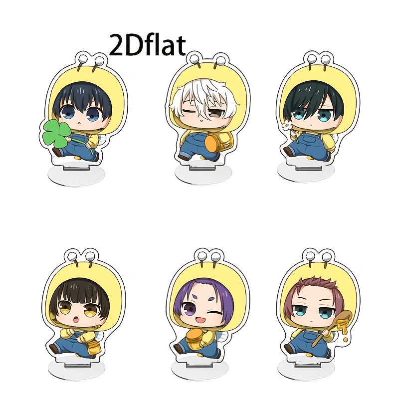 TEMU Set de 6 piezas planas 2D, nuevo adorno de escritorio acrílico con soporte de dibujos animados, decoración para mesa de computadora